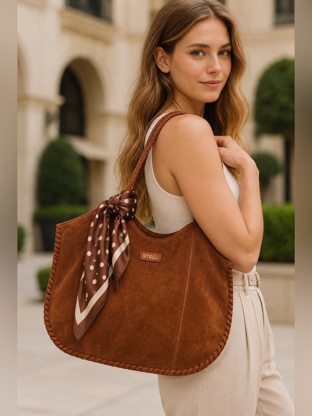 Brown leather tote bag
